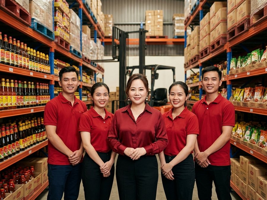 Bà chủ và nhân viên Tổng kho gia vị Vũ Huê